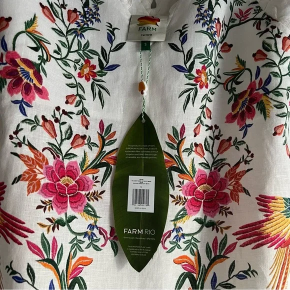 FARM Rio Off-White Delicate Forest Premium Linen Maxi Dress Size Small NWT - Picture 12 of 16